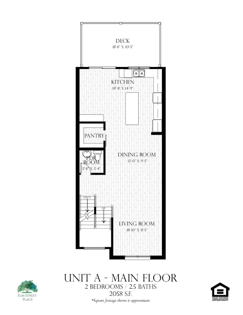 Elm Street Place Luxury Rental Townhomes - Unit A Floor Plan - Main Level