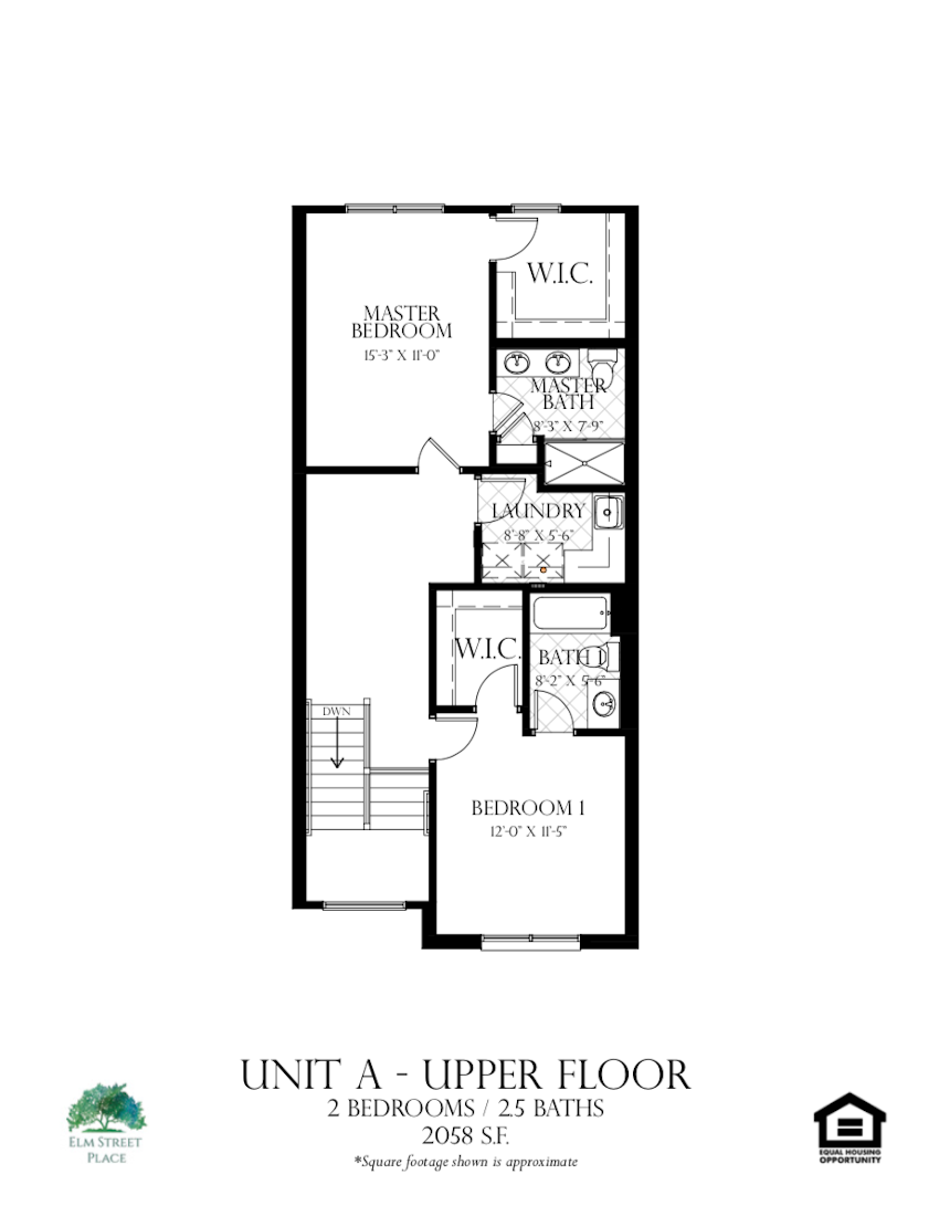Elm Street Place Luxury Rental Townhomes - Unit A Floor Plan - Lower Level