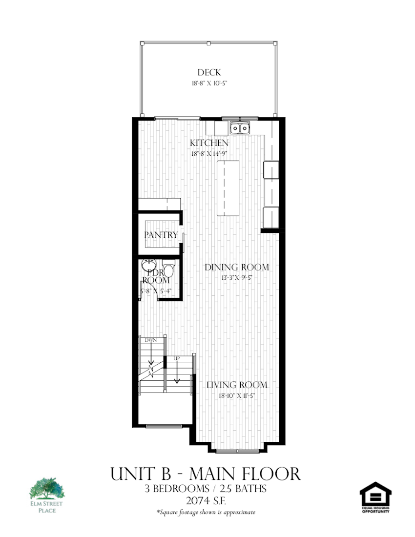 Elm Street Place Luxury Rental Townhomes - Unit B Floor Plan - Main Level
