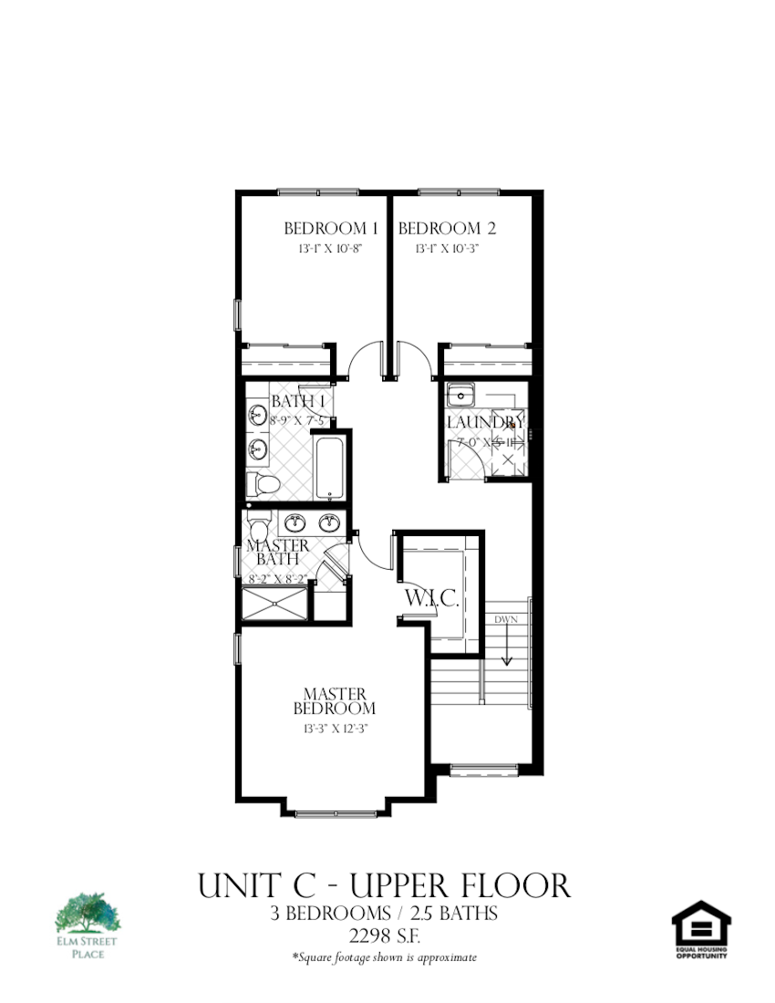 Elm Street Place Luxury Rental Townhomes - Unit C Floor Plan - Upper Level